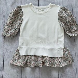 Anthropologie Women's Layered Poplin Sleeve Sweater in Floral Academia Size S